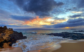 Sunset, sea, coast, Secret Beach, Maui, Hawaii, USA HD wallpaper