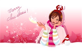 Vector girl, snowman HD wallpaper
