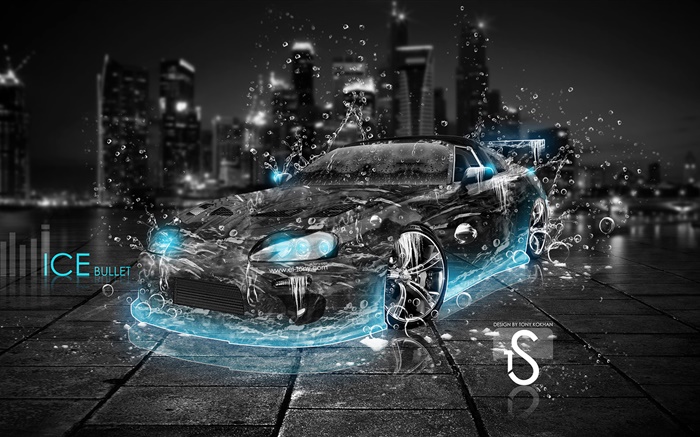 Water splash car, black supercar, front view, creative design Wallpapers Pictures Photos Images
