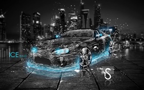 Water splash car, black supercar, front view, creative design