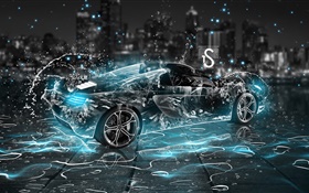 Water splash car, black supercar, night, creative design HD wallpaper
