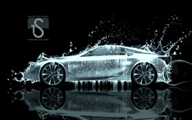 Water splash car, creative design, supercar side view HD wallpaper