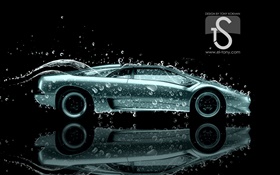 Water splash car, drops, creative design HD wallpaper
