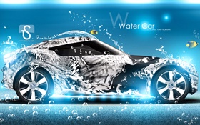 Water splash car, fish, creative design HD wallpaper