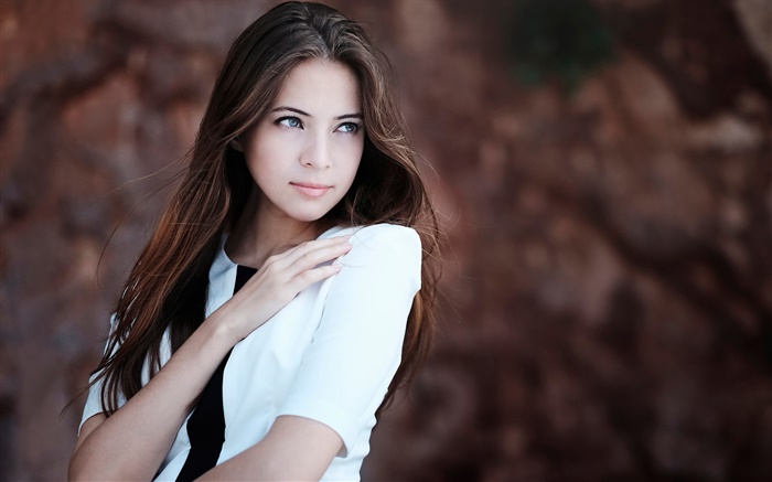 White dress girl, blue eyes, portrait, bokeh Wallpapers Pictures Photos Images