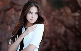 White dress girl, blue eyes, portrait, bokeh HD wallpaper