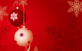 Christmas balls, red background