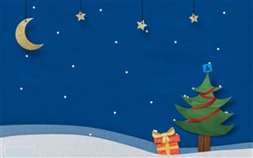 Christmas theme pictures, creative design, tree, gifts, stars, moon HD wallpaper