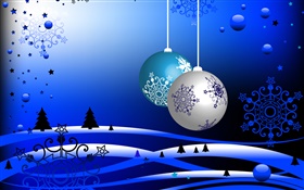Christmas theme, vector pictures, balls, trees, snow, blue style HD wallpaper