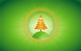 Christmas tree, circles, creative pictures, green background HD wallpaper