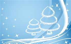Christmas trees, simple style, stars, light blue HD wallpaper