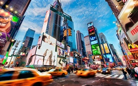 City, bustling, road, skyscrapers HD wallpaper