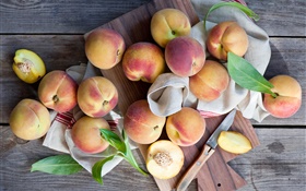 Fresh fruit, peaches, knife HD wallpaper