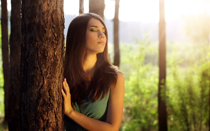 Girl in forest, feeling sun Wallpapers Pictures Photos Images