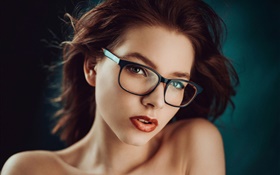 Girl portrait, glasses, makeup HD wallpaper