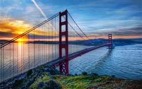 Golden Gate Bridge, San Francisco, California, USA, sea, sky, sunset HD wallpaper
