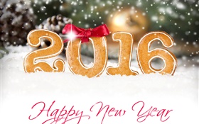 Happy New Year 2016, cookies, white snow HD wallpaper