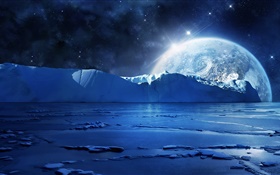 Night, ice, sea, planets, stars, cold HD wallpaper