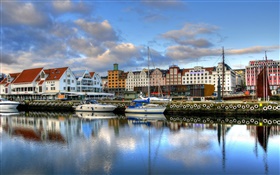 Norway beautiful landscape, river, houses HD wallpaper