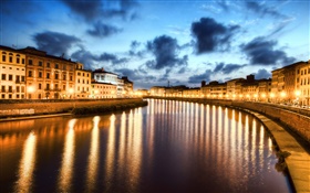 Pisa, Italy, city night, lights, river HD wallpaper