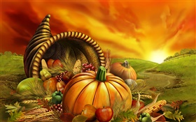 Pumpkin, corn, grapes, apples, fields, Thanksgiving HD wallpaper