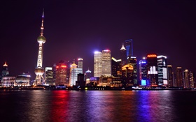 Shanghai, China, night, city, lights, skyscrapers, river HD wallpaper