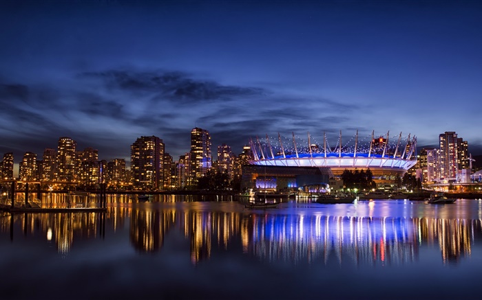 Vancouver, Canada, city, skyscrapers, buildings, lights, night, bay Wallpapers Pictures Photos Images