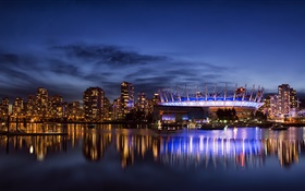 Vancouver, Canada, city, skyscrapers, buildings, lights, night, bay HD wallpaper