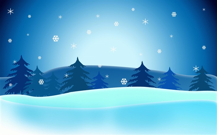 Vector Christmas pictures, trees, snowflakes, blue sky Wallpapers Pictures Photos Images