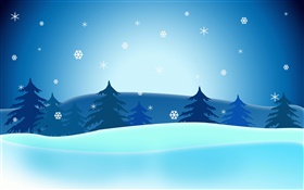 Vector Christmas pictures, trees, snowflakes, blue sky HD wallpaper
