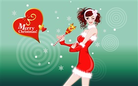 Vector girl, Merry Christmas HD wallpaper