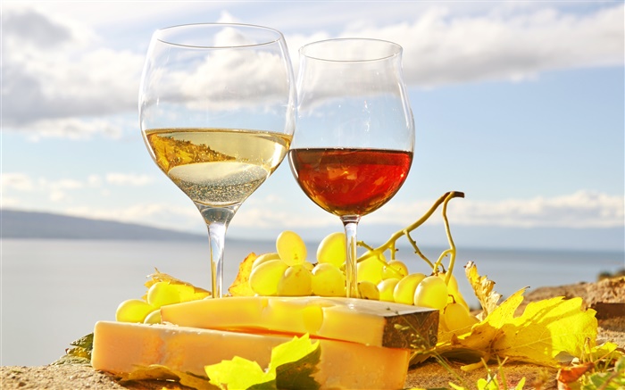 Wine, red and white, glass cups, grape Wallpapers Pictures Photos Images