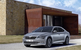 2015 Skoda Superb silver car HD wallpaper