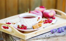 A cup of tea, red berries HD wallpaper