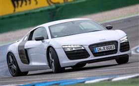 Audi R8 white supercar, road HD wallpaper