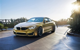 BMW M4 F82 green color car, sun, road HD wallpaper