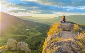 Brazil, Santa Catarina, Urubici, valley, women, yoga, sun, clouds HD wallpaper