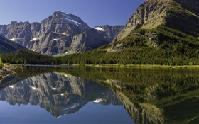 Canada landscape, lake, mountains, forest, water reflection HD wallpaper