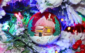 Christmas, toy, ball, snow, twigs HD wallpaper