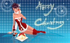 Christmas, vector girl, wine HD wallpaper