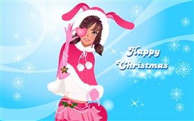Happy Christmas, vector, cute girl HD wallpaper