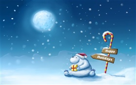 Happy Holidays, snow, bear, moon
