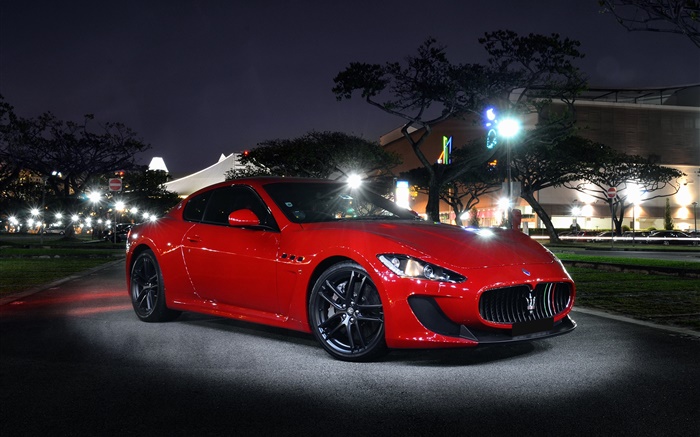 Maserati GranTurismo red supercar, night, lights Wallpapers Pictures Photos Images