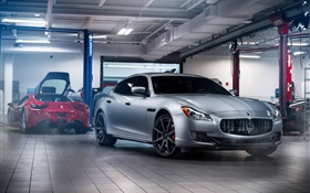 Maserati GranTurismo silver car, garage