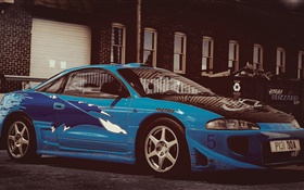 Mitsubishi eclipse, blue race car