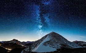 Mountain, valley, stars, night HD wallpaper