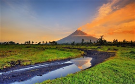 Philippines, Mayon, volcano, mountains, grass, creek