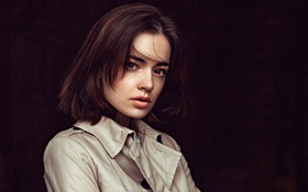 Short hair girl, portrait, black background HD wallpaper