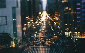 United States, New York, night, buildings, streets, cars, lights, bokeh