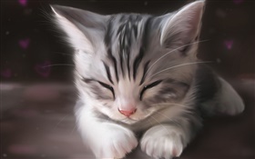 Watercolor painting, cute kitten sleeping HD wallpaper